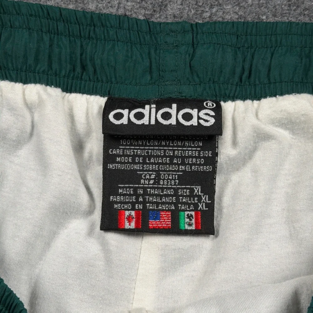 Vintage Adidas Nylon Track Pants Lined Mens XL Green Windbreaker Joggers Zipper